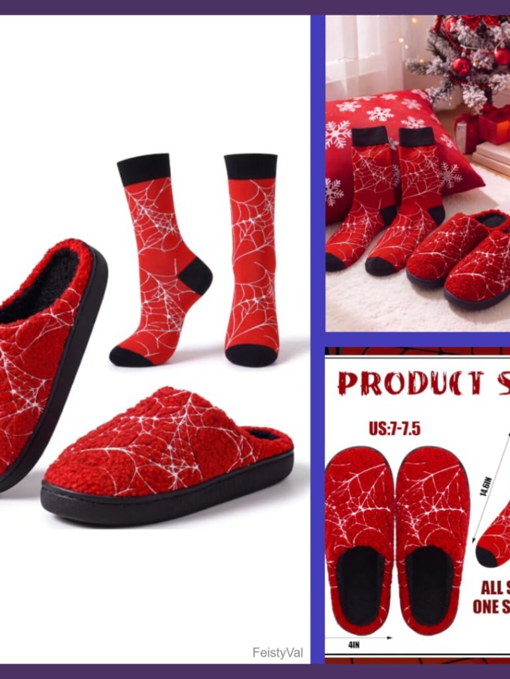 Spider Theme Plush Slippers & Sock Set Coral Fleece Non-Slip House Shoes